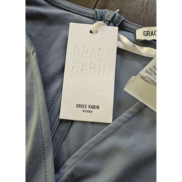 GRACE KARIN Womens Pencil Dress Flutter Sleeve Knee Length Blue Black Stretch - Picture 7 of 10